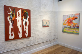 Installation shot, From Now On In at Brian Morris Gallery and Buddy Warren Inc. showing works by Carrie Moyer, Tom Burckhardt and Michael Berryhill. Courtesy of Brian Morris Gallery