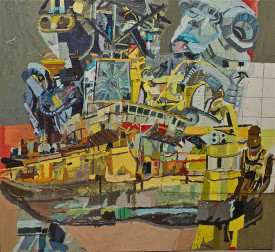 Clintel Steed, You and Me, 2014. Oil and collage on masonite, 48 x 48 inches. Courtesy of the artist and Borghi Fine Art