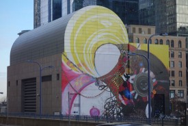 The Greenway Wall at Dewey Square Park, Boston, Mass. Mural by Shinique Smith. Photo: Tom Csaszar