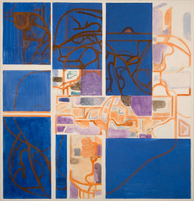 Russell Roberts, Paper Bed, Concrete Head #10, 2015. Oil on canvas, 56 x 54 inches. Courtesy of Heskin Contemporary