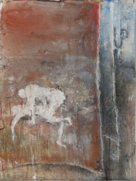 June Leaf, Turning Pages, 2012 – 15. Acrylic, chalk on paper on tin, 26 3/4 x 20 inches. Courtesy of the artist and Edward Thorp Gallery.