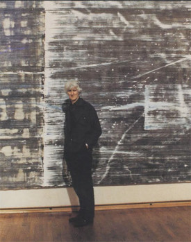 James Adley with his 50 foot painting, Transition, 1988-98, c.1998.