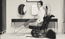 Press photograph of Dasha Zhukova with work of Bjarne Melgaard