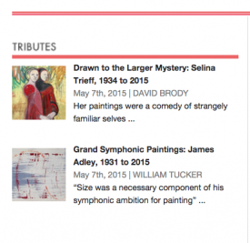 Two tributes on the cover of artcritical