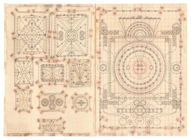 Louise Despont, Volcanic Centers, 2014. Graphite and colored pencil on antique ledger book pages, 33 7/8 x 47 5/8 inches. Courtesy of the artist and Nicelle Beauchene.