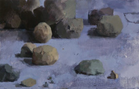 Claudia Carr, E's rocks and blue, 2013. Oil on canvas on board, 35 1/2 x 22 1/2 cm. Courtesy of the artist.