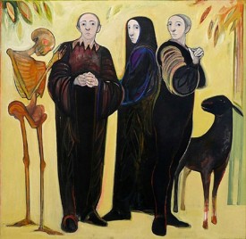 Selina Trieff, With A Yellow Skeleton, 1986. Oil, gold leaf on canvas, 72 x 72 inches. Courtesy of Ruth Bachofner Gallery