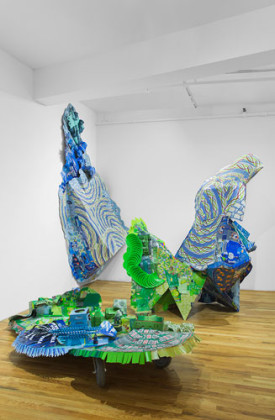 Lisa Hoke, Aisle 3, 2015. Cardboard packaging, wheels, glue and hardware, dimensions variable. Courtesy of the artist and Pavel Zoubok Gallery, New York. Photo: Daniel Terna