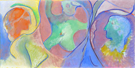 Deborah Rosenthal, The Three of Them, 2014-15. Oil and oil stick on linen, 20 x 40 inches. Courtesy of the Artist