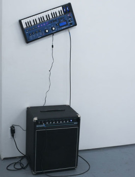 Carlo Ferraris A Flat, B Flat, B Sharp, 2015 Amplifier, keyboard, screw 68 x 24 x 18 inches, Courtesy LYNCH THAM