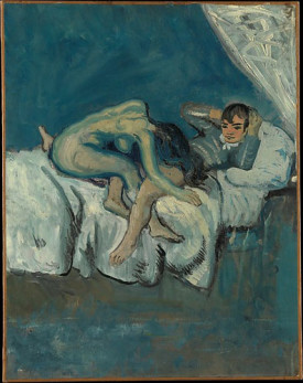 Pablo Picasso, Erotic Scene (La Douceur), 1903. Oil on canvas, 27-5/8 x 21-7/8 inches. Metropolitan Museum of Art. © 2015 Estate of Pablo Picasso / Artists Rights Society (ARS), New York