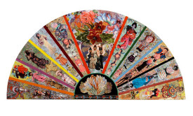 Miriam Schapiro, Miriam’s Life with Dolls, 2006. Acrylic, fabric and collage on paper, 30¼ x 60 inches. Courtesy of Flomenhaft Gallery