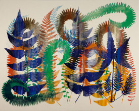 Philip Taaffe, Strata Nephrodium, 2014. Mixed media on canvas 54 x 67 7/8 inches. © Philip Taaffe; Courtesy of the artist and Luhring Augustine, New York.