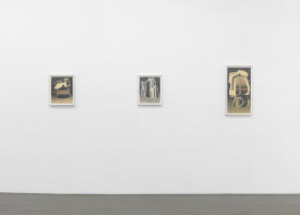 Installation shot, Deborah Remington: 1963-83 at Wallspace, with works from the Adelphi series of pencil & crayon on paper. Courtesy of the artist’s estate and Wallspace, New York