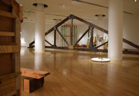 Installation shot of the exhibition under review with "Truss" in the distance. Courtesy of Pennsylvania Academy of the Fine Arts. Photo: Barbara Katus