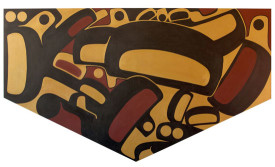 Sonny Assu, #MuseumSelfie, 2015. Acrylic on panel, 49 x 84 inches. Courtesy of the artist.