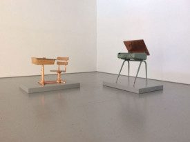 Sonny Assu, installation of "Day School," Equinox Gallery, 2015. Courtesy of the artist and Equinox Gallery.