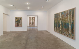 Installation view, "flowers, nudes and birch trees: New Paintings," 2015, by Billy Childish. Courtesy of the artist and Lehmann Maupin.