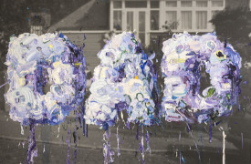 Marcus Harvey, Dad, 2015. Oil on inkjet mounted on plywood, 68-1/2 x 1-4-1/2 inches. Courtesy of Locks Gallery, Philadelphia