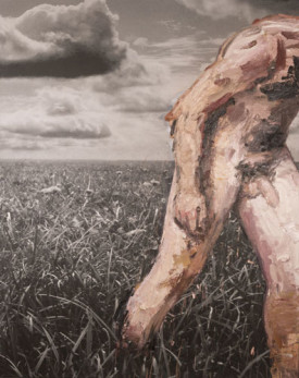 Marcus Harvey, Man Exiting, 2015. Oil on inkjet mounted on plywood, 78-1/2 x 62-1/2 inches. Courtesy of Locks Gallery, Philadelphia