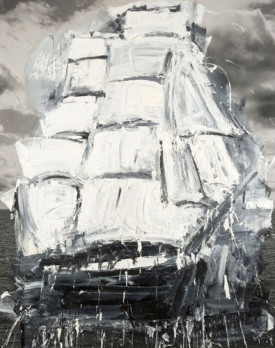 Marcus Harvey, Ship, 2013. Oil on inkjet mounted on plywood, 83-1/2 x 66-1/2 inches. Courtesy of Locks Gallery, Philadelphia