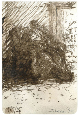 John Lees, In the Park/Early Morning, 2015. Graphite, ink on paper, 11 x 9-1/8 inches. Courtesy of Betty Cuningham Gallery