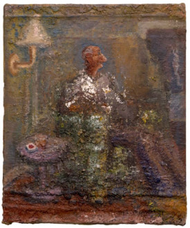 John Lees, Man Sitting in an Armchair, 2013. Oil on canvas, 14-1/2 x 12 inches. Courtesy of Betty Cuningham Gallery