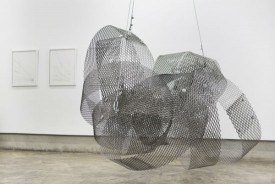 Ryan Roa, Stress Points, Expanded Steel Hanging Knot #01, 2015. Expanded steel, nuts, bolts, and washers, 60 x 72 x 80 inches. Courtesy gallery nine 5. Photo: Laura DeSantis-Olsson