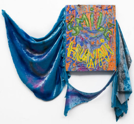 Gaby Collins-Fernandez, Red VElet 2IN1 BODY, 2014. Oil and spray paint on fabric, 14 x 22 inches. Courtesy of Danese/Corey