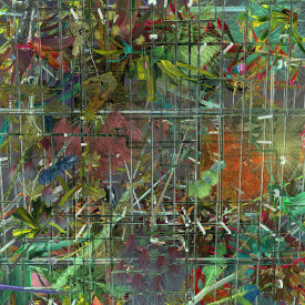 Michel Huelin, Xenobiosis 5, 2007. 106 x 106 inches. Courtesy of Zürcher Gallery, New York