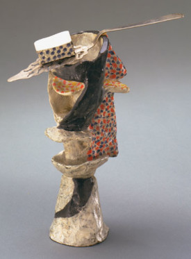 Pablo Picasso, Glass of Absinthe, 1914. Painted bronze with absinthe spoon, 8-1/2 x 6-1/2 x 3-3/8 inches. The Museum of Modern Art, New York.