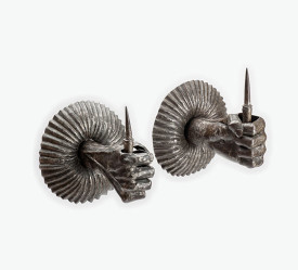 Pair of Hand-shaped Wall Lights, 16th century. Germany. Rolled sheet iron, cut, repoussé, and curled; wrought iron; the whole fastened with rivets, each: 8-1/2 × 6-1/8 × 7-1/16 inches. Musée de la ferronnerie Le Secq des Tournelles, Rouen