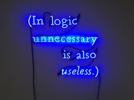 Carol Szymanski, Ceci n’est pas un Kosuth, 2012. Blue fluorescent light, 34 x 34 x 3 inches. Courtesy of Guided by Invoices/The Artist.