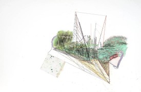 Joan Tanner, donotellmewhereibelong #19. 2014. Pencil, colored pencil, oil stick and pastel, 26 x 38 inches. Courtesy of the artist and Locks Gallery.