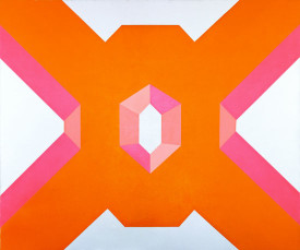 Miriam Schapiro, Big Ox, 1967. Acrylic on canvas, 90 x 108 inches. The Estate of Miriam Schapiro, courtesy of Eric Firestone Gallery