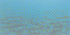 Robert Berlind, Rice Paddy with Cyclone Fence, 2014. Oil on linen, 48 x 96 inches. Courtesy of Lennon, Weinberg, Inc.