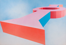 Miriam Schapiro, Keyhole, 1971. Acrylic and spray paint on canvas, 71.5 x 106 inches. The Estate of Miriam Schapiro