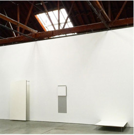 Installation shot, Robert Ryman at Dia:Chelsea, 2015/16. At right, “Pair Navigation,” 1984/2002 © 2015 Robert Ryman /Artists Rights Society (ARS), New York