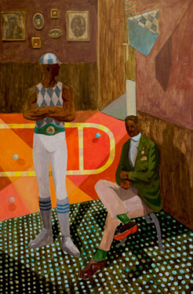 Derek Fordjour, Clubhouse, 2016. Oil, acrylic and foil on wood, 60 x 40 inches. Courtesy of the Artist and Papillon Gallery, Los Angeles