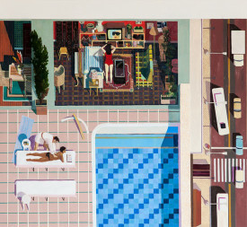 Aaron Zulko, Rooftop Pool, 2014. Oil on canvas, 52 x 48 inches. Courtesy of the Artist and Project: ARTSpace, New York. On view at Volta