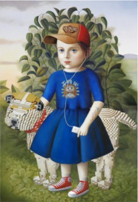 Amy Hill, Girl with Skooter, 2016. Oil on canvas, 36 x 24 inches. Courtesy of Amy Hill and Front Room Gallery