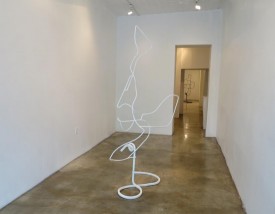 installation view with In The Round (foreground) 2016, painted forged iron, 88 x 45 inches. Courtesy of the artist and Hionas Gallery