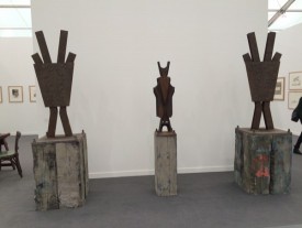 Installation view showing three works by Marianne Vitale, all 2016: Armored Worthy 1 + 2 and Common Crossing (Thirteen). Courtesy of Contemporary Fine Art, Berlin