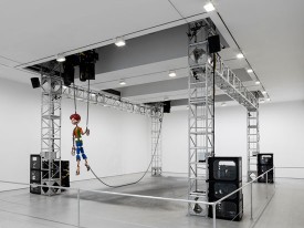 Jordan Wolfson, Colored sculpture, 2016. Mixed media, dimensions variable. Courtesy Sadie Coles HQ, London and David Zwirner, New York.