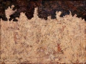 Jean Dubuffet, La galante poursuite (The Gallant Pursuit), 1953. Oil on masonite, 38-1?4 x 51-1?4 inches. Private Collection. Photograph by Kent Pell / © 2016 Artists Rights Society (ARS), New York / ADAGP, Paris