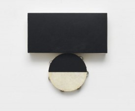 Paul Lee, "Either Side of the Night," 2016. Tambourine, acrylic, and canvas, 20 1/2 x 20 1/2 x 3 1/2 inches. Courtesy of the artist and Maccarone, Los Angeles.
