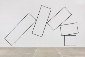 Paul Lee, Mind Mountain, 2016. Bath towel, ink, aluminum, and steel, 166 x 304 1/2 inches. Courtesy of the artist and Maccarone, Los Angeles.