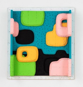 Guy Goodwin, Springtime for Henry Grimes, 2016. Acrylic and tempera on cardboard, 69 x 62 1/2 x 13 1/2 inches. Courtesy of the artist and Rachel Uffner.