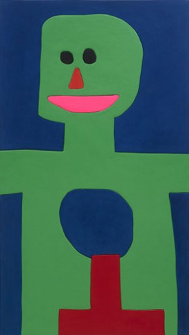 Sadie Benning, Green God, 2015. Mixed media on wood, 66 x 37 inches. Courtesy of the artist and Mary Boone Gallery.