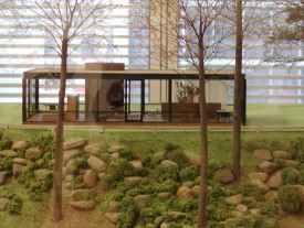 A model of the Glass House on display at the Museum of Modern Art in New York City